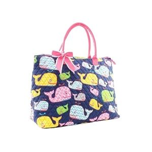 N. Gil Quilted Navy Whale Overnight Tote Bag